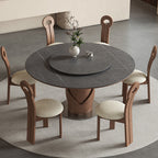 V-shaped Curve Solid Wood Base Dining Table With Lazy Susan - image 4