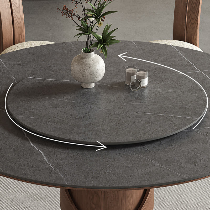 V-shaped Curve Solid Wood Base Dining Table With Lazy Susan