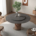 V-shaped Curve Solid Wood Base Dining Table With Lazy Susan