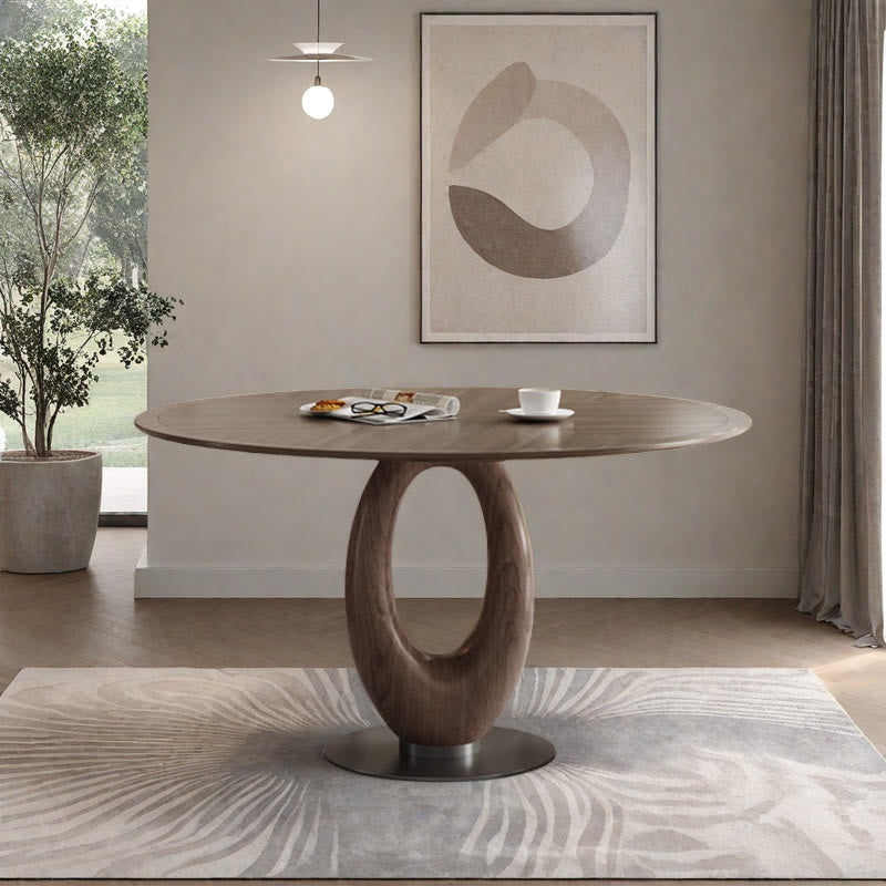 Elegant Walnut Oval Dining Table With Solid Wood Base