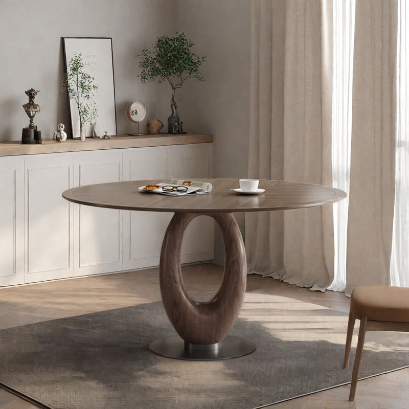 Elegant Walnut Oval Dining Table With Solid Wood Base