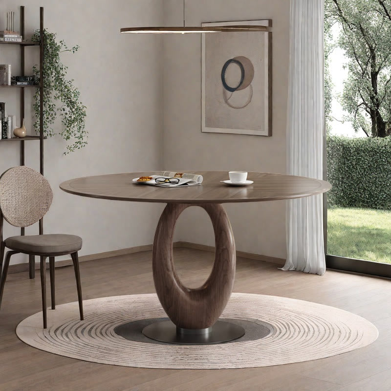 Elegant Walnut Oval Dining Table With Solid Wood Base
