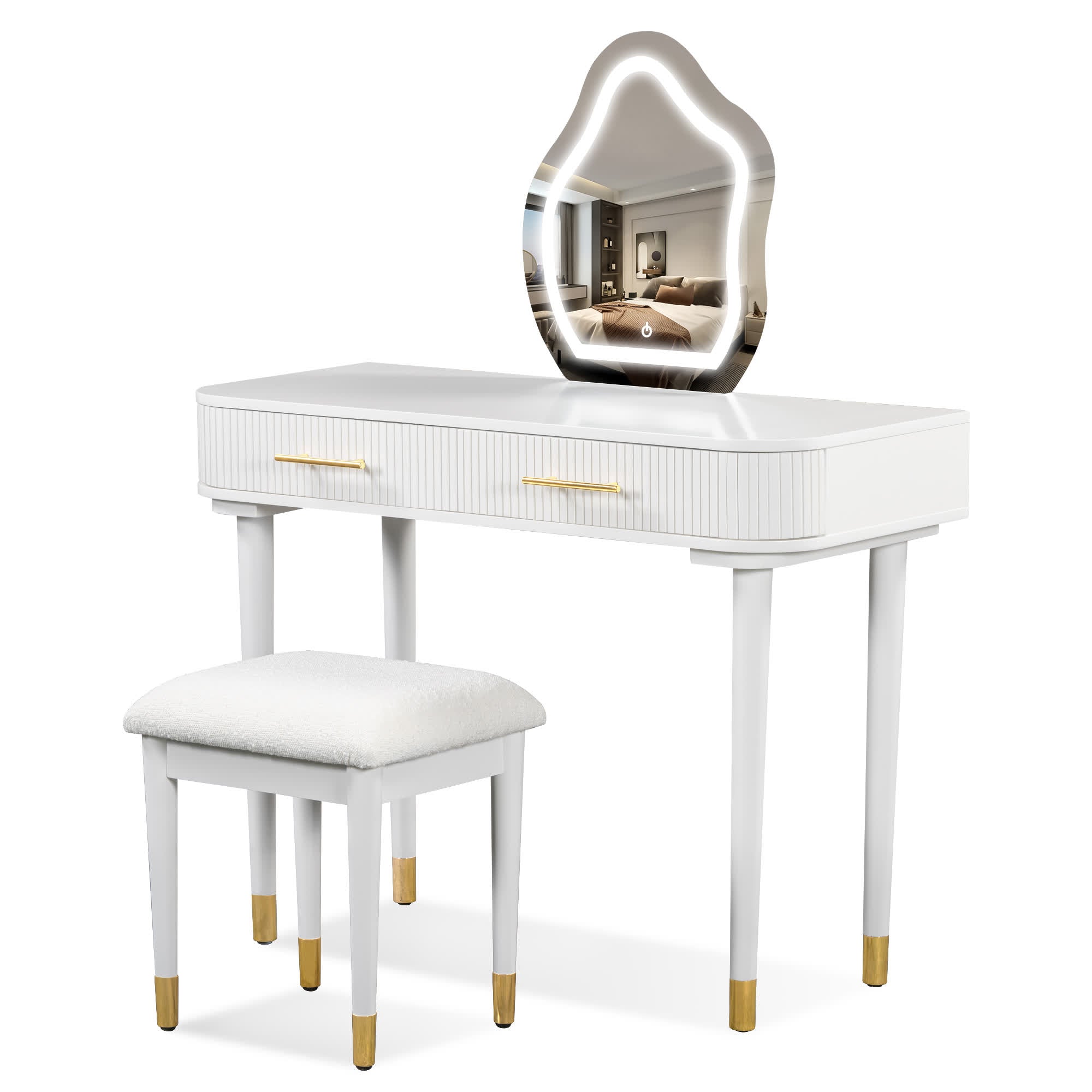Modern Vanity Drawers Table Stool Set