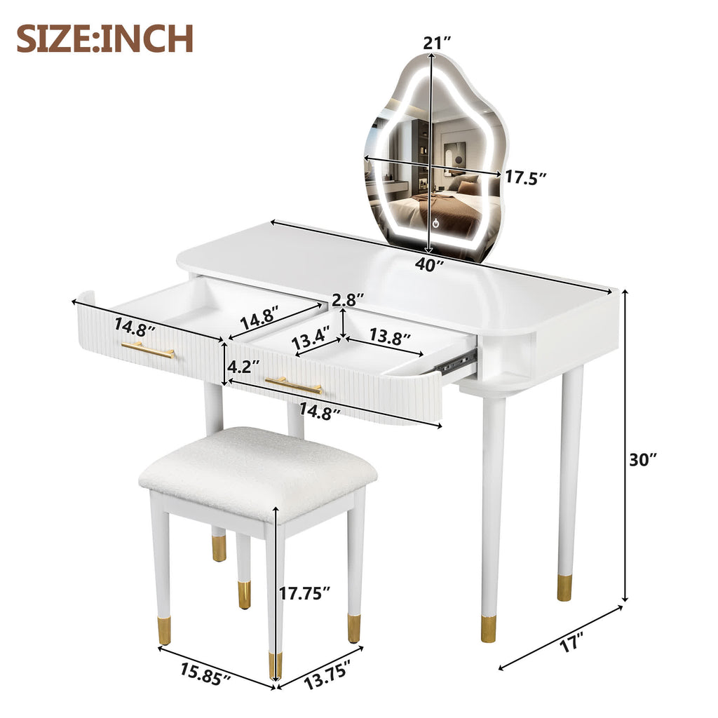 Modern Vanity Drawers Table Stool Set