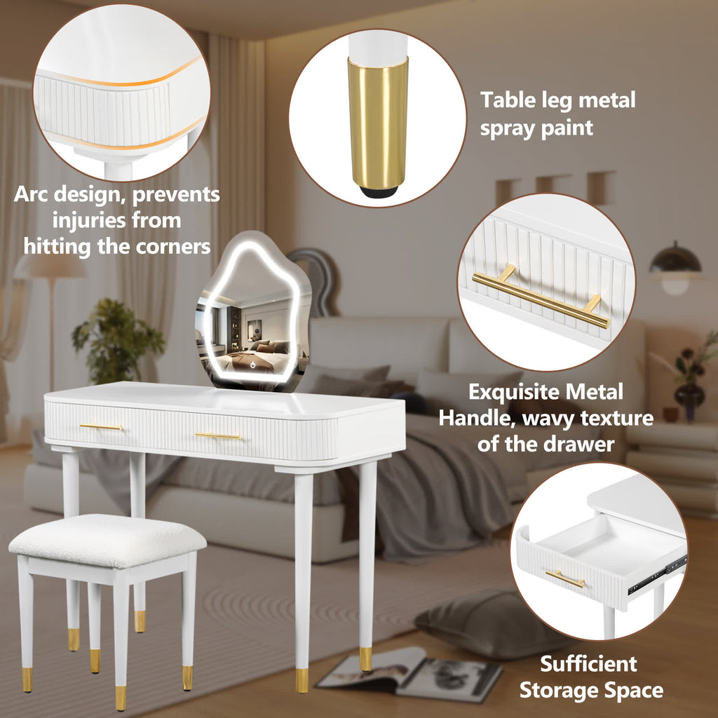 Modern Vanity Drawers Table Stool Set