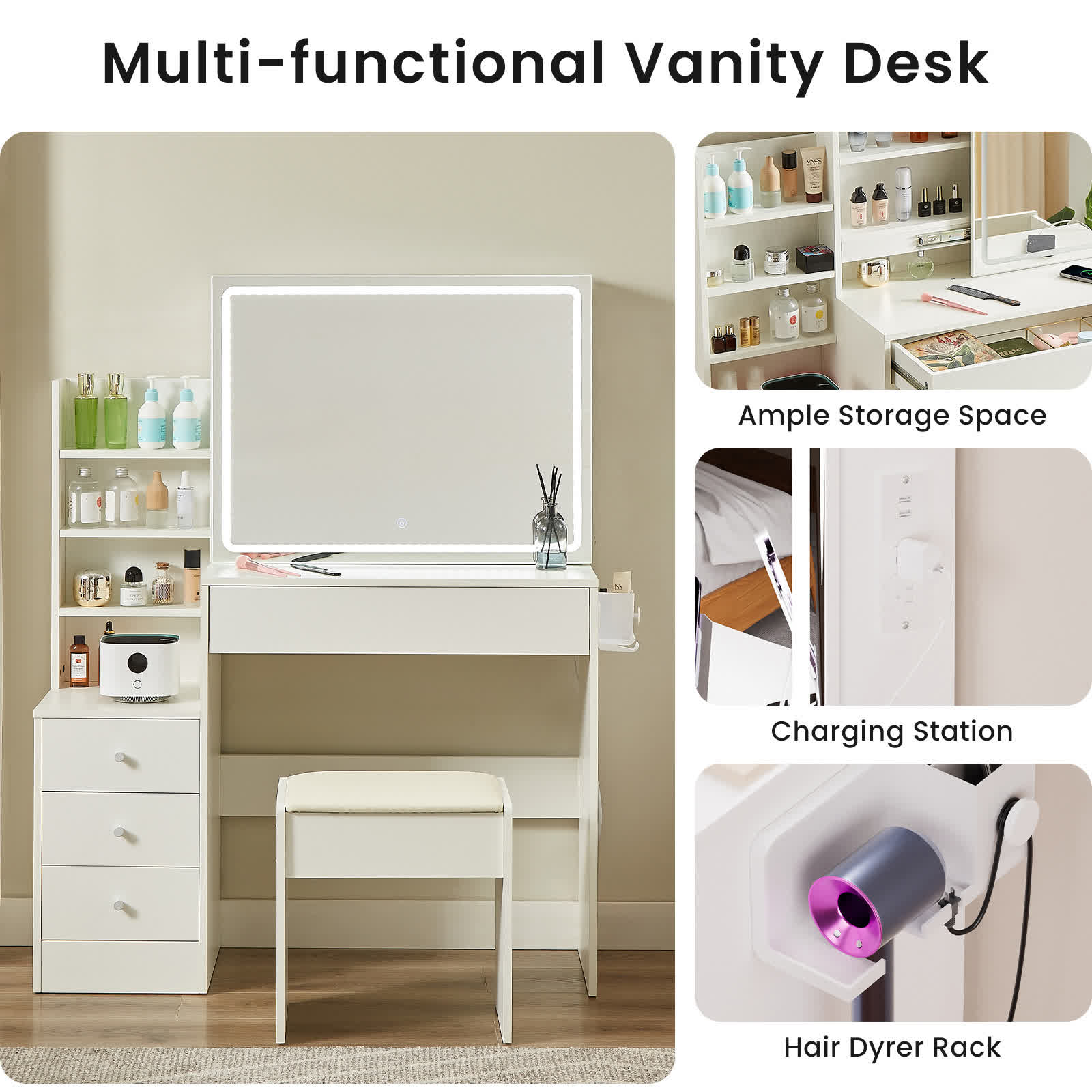 Modern Vanity Storage Table Stool Set