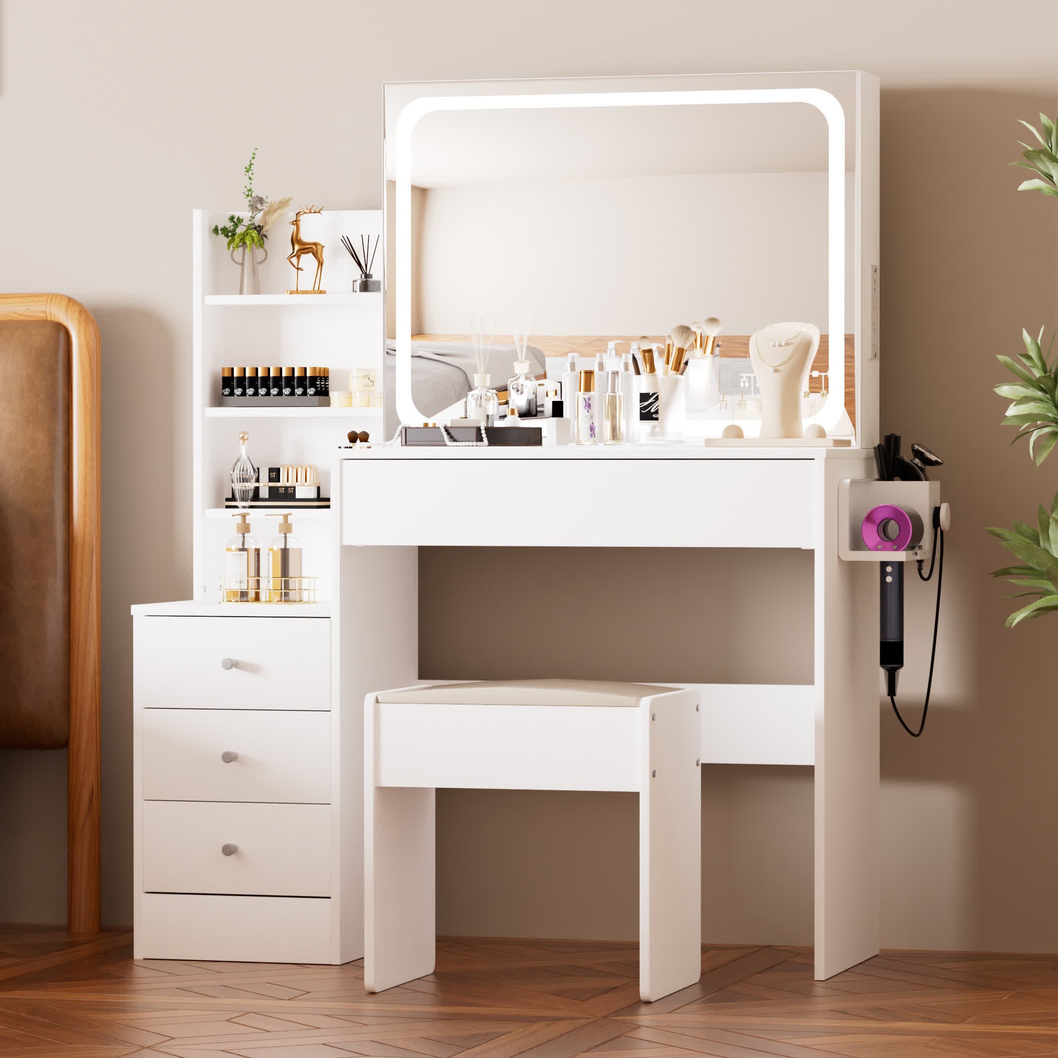 Modern Vanity Storage Table Stool Set