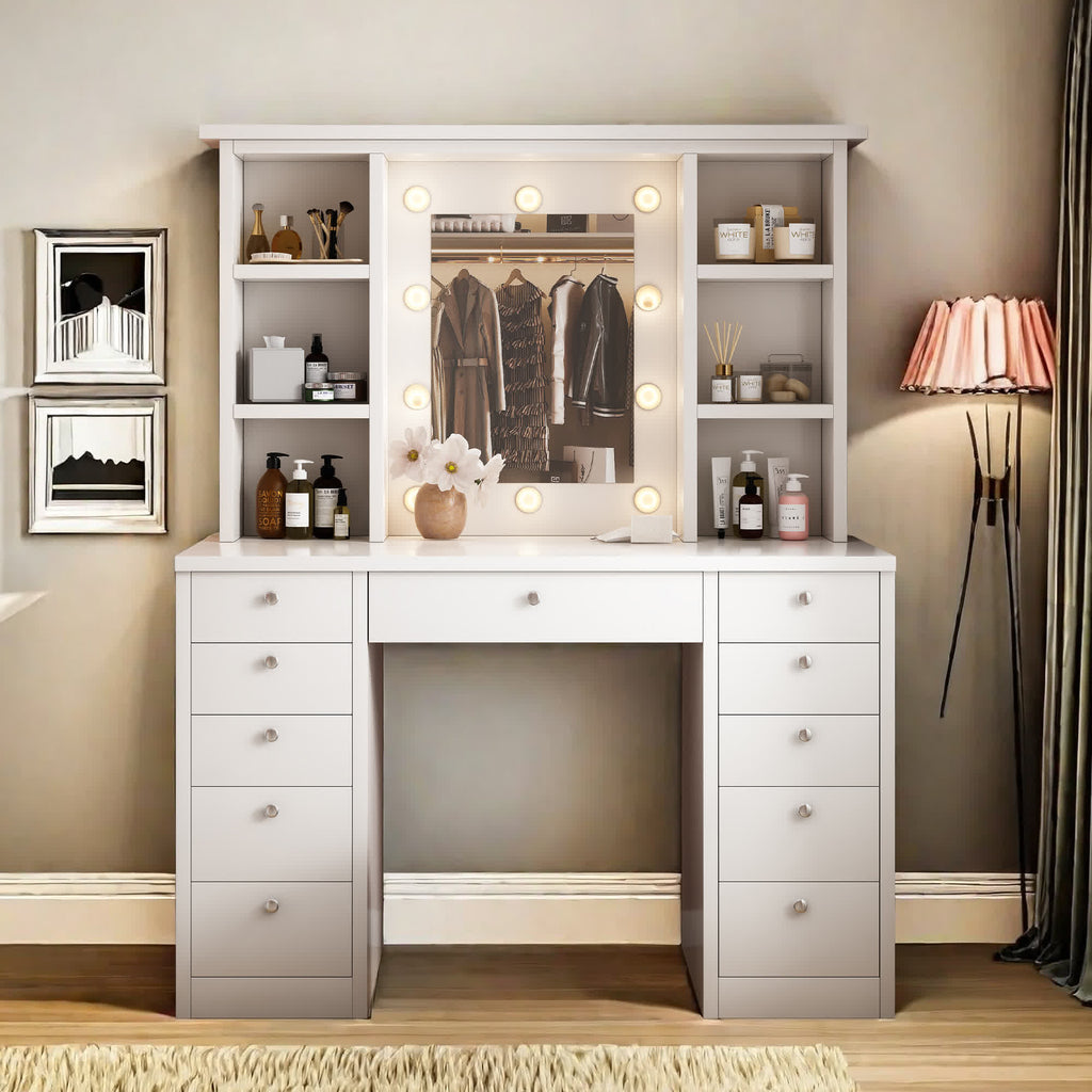Vanity Desk with LED Lighted Mirror - 45.28"L x 15.75"W x 59.06”H   - image 0