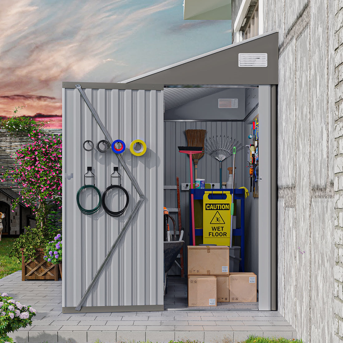 Iffhome Storage Shed with Single Hinge Door