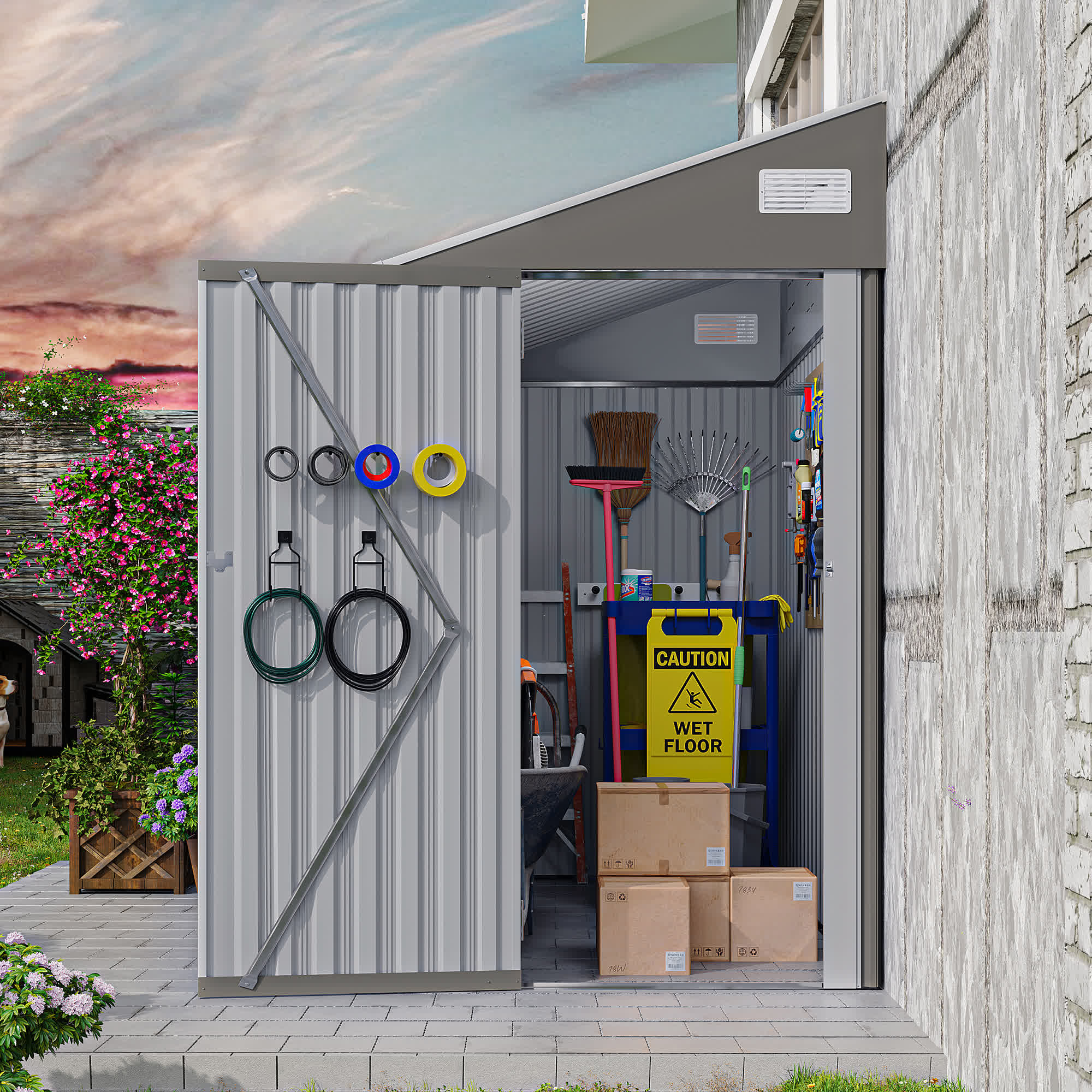 Storage Shed with Single Hinge Door