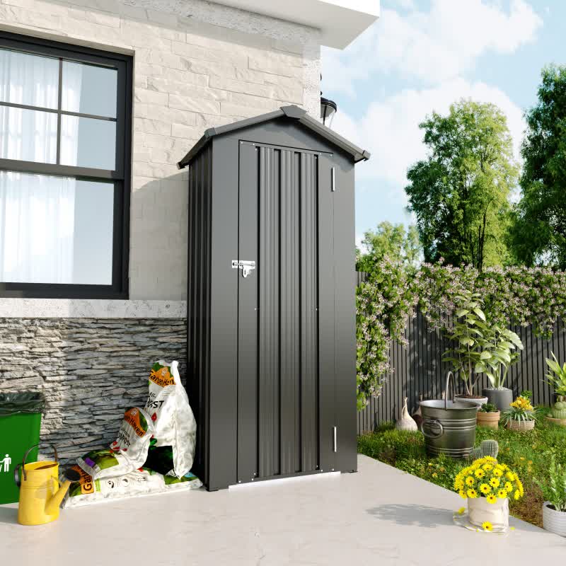 Waterproof Garden Tool Storage Lockable Shed - Black - 29.52"W x16.92"D x  69.68”H - image 0