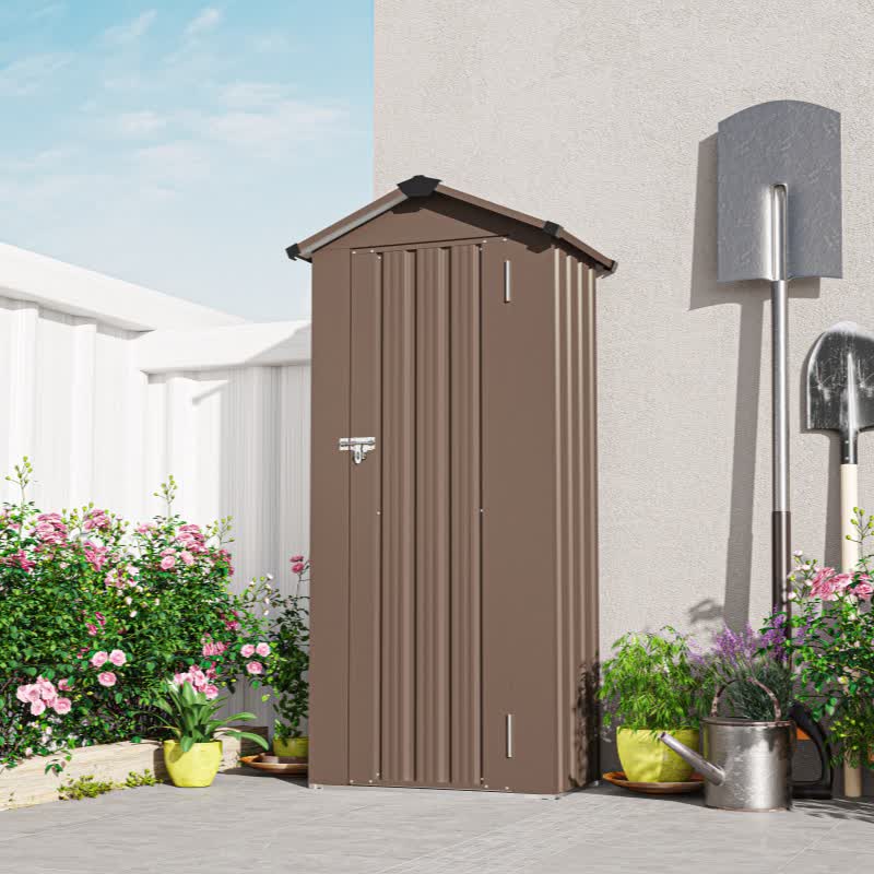 Waterproof Garden Tool Storage Lockable Shed - Brown - 29.52"W x16.92"D x  69.68”H - image 23
