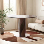 Round Dining Table With Line-decorated Solid Wood Base - image 2