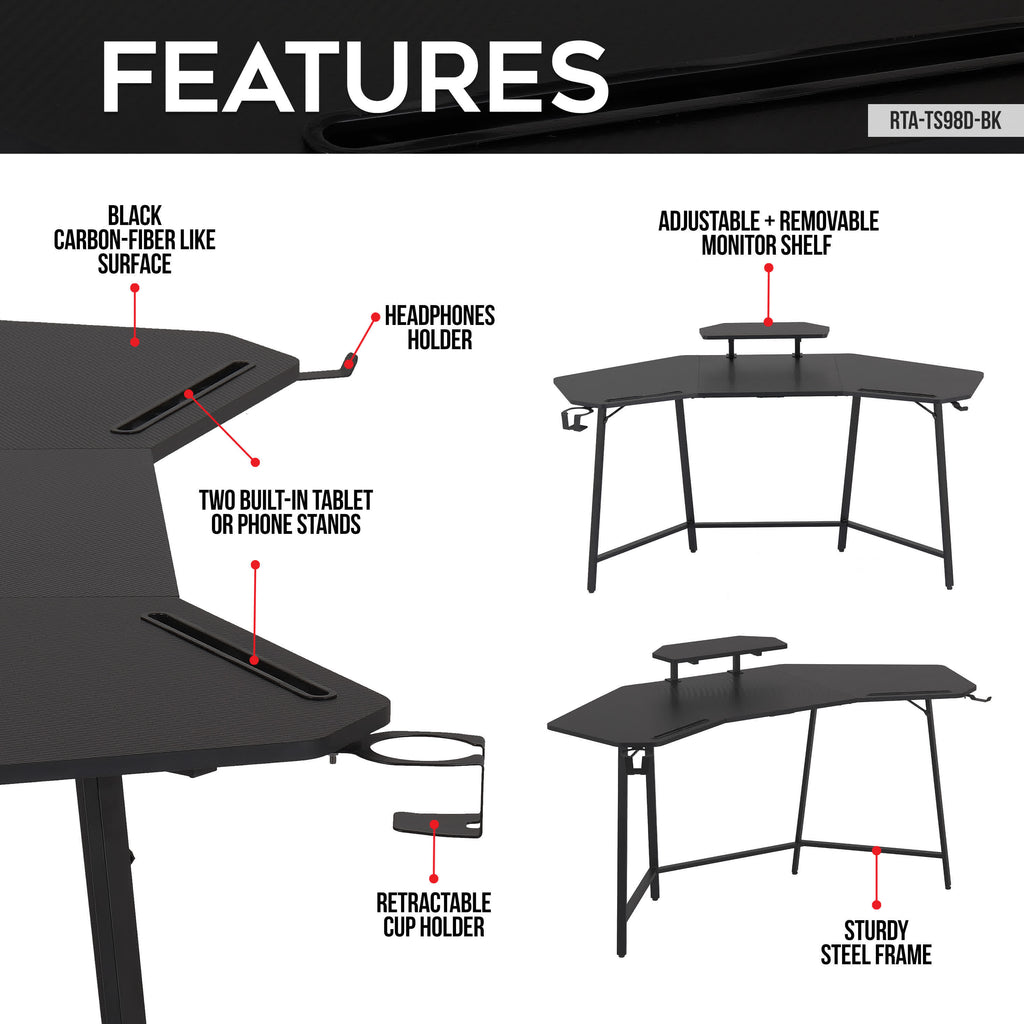 Gaming Desk with Shelf & Accessory Holders - image 2