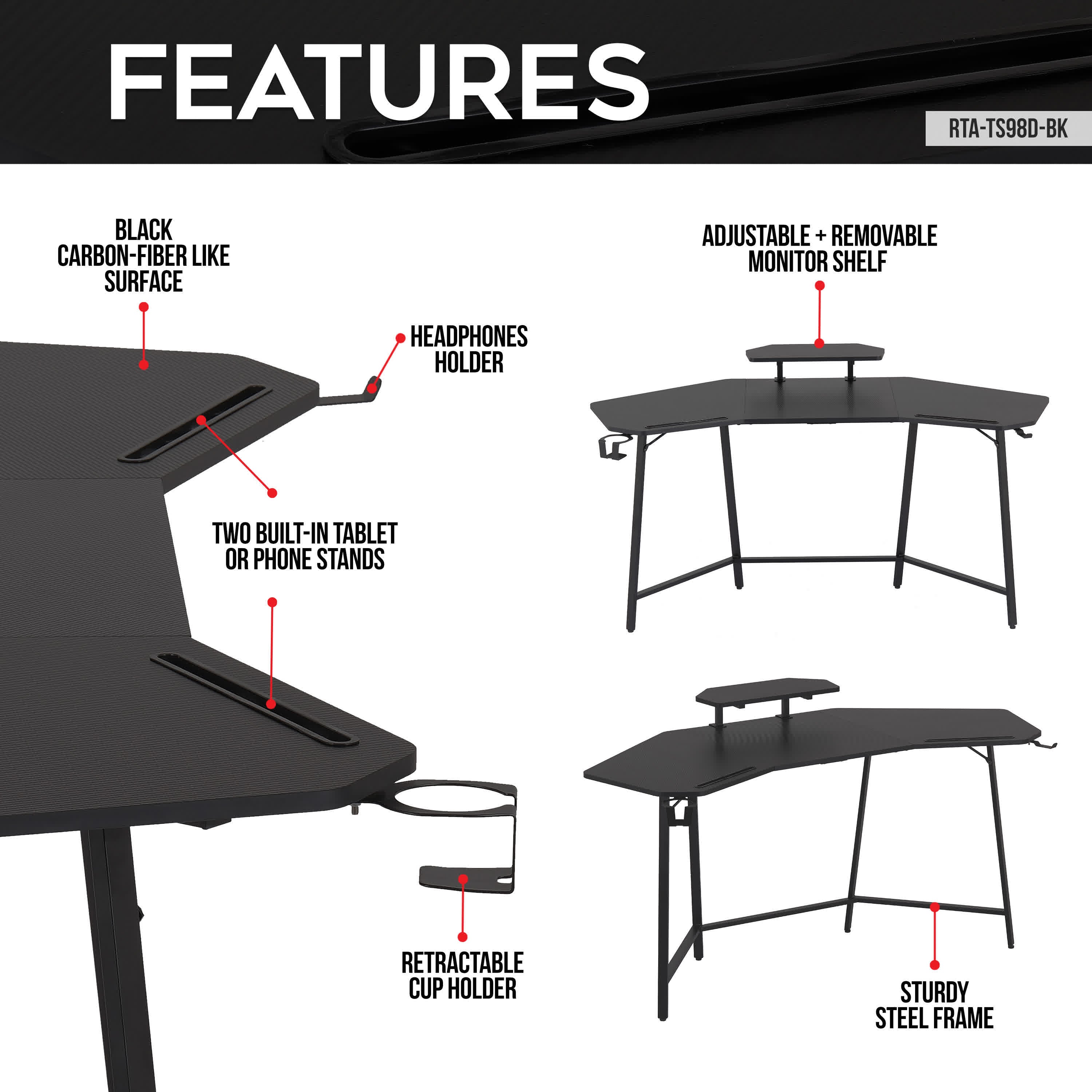 Gaming Desk with Shelf & Accessory Holders - image 2