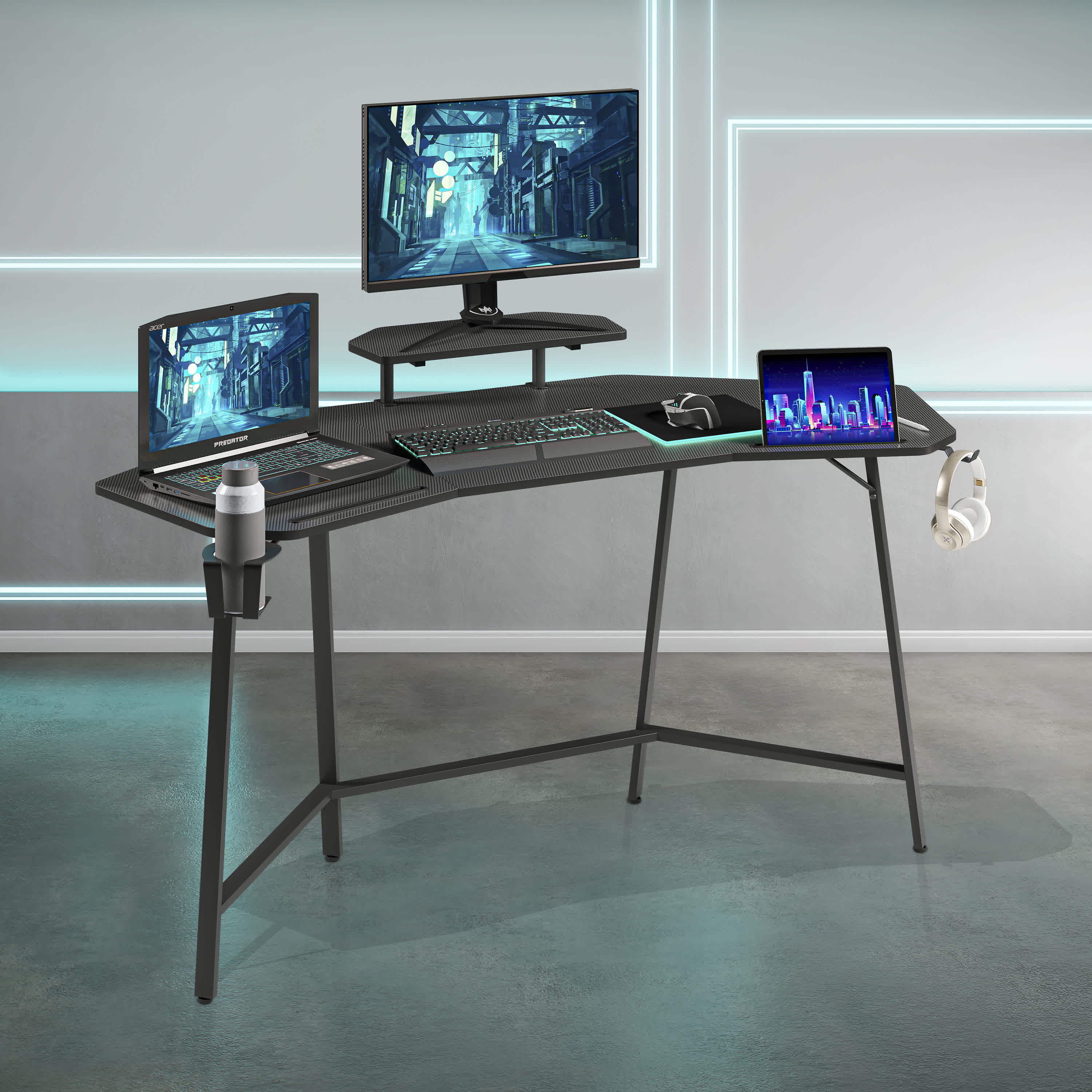 Gaming Desk with Shelf & Accessory Holders - 63.00"L x 29.50"W x 35.00"H - image 0