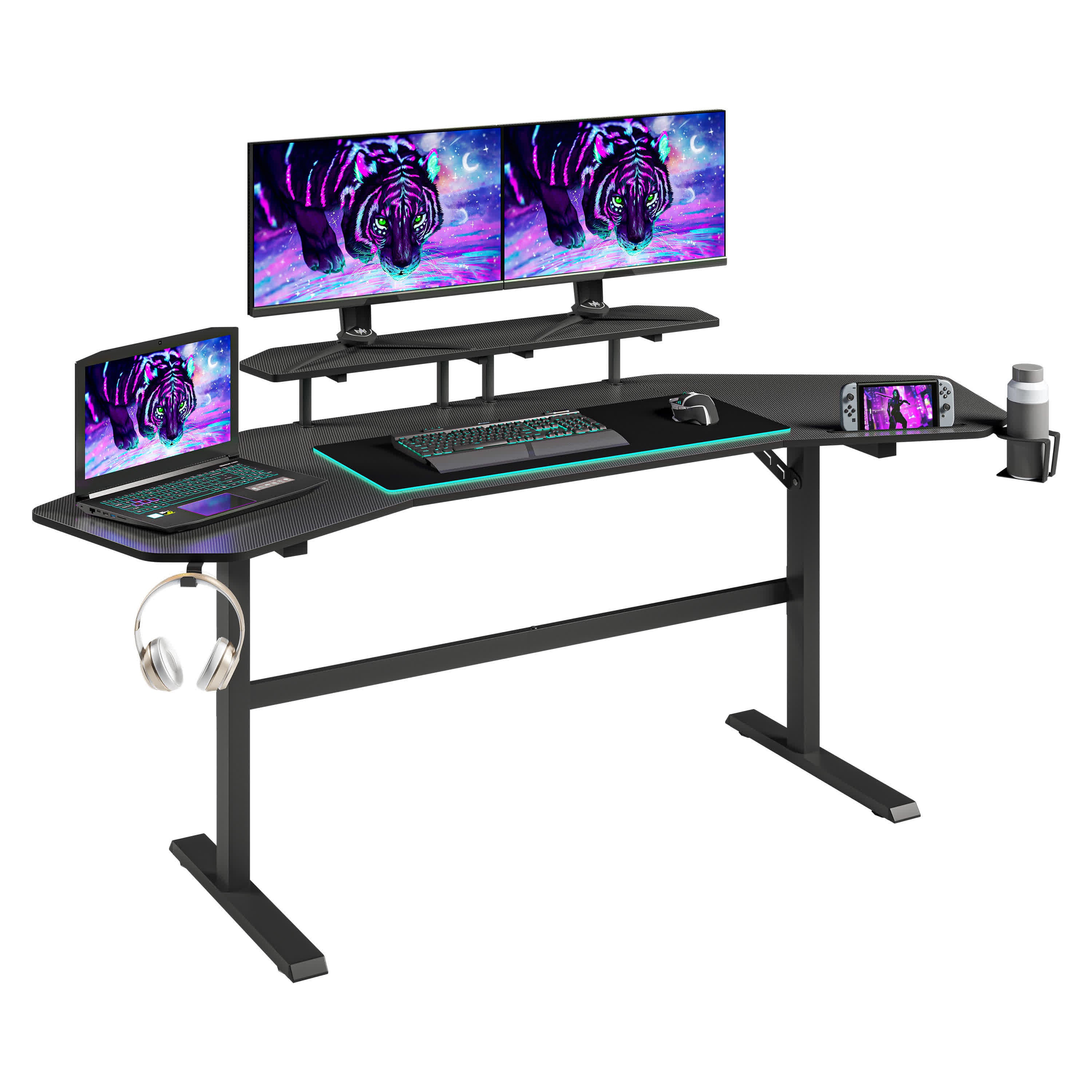 Modern Gaming Desk with Shelves & Accessory Holder - image 3