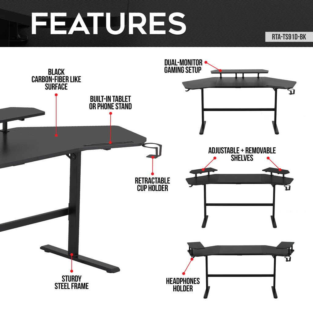 Modern Gaming Desk with Shelves & Accessory Holder - image 2