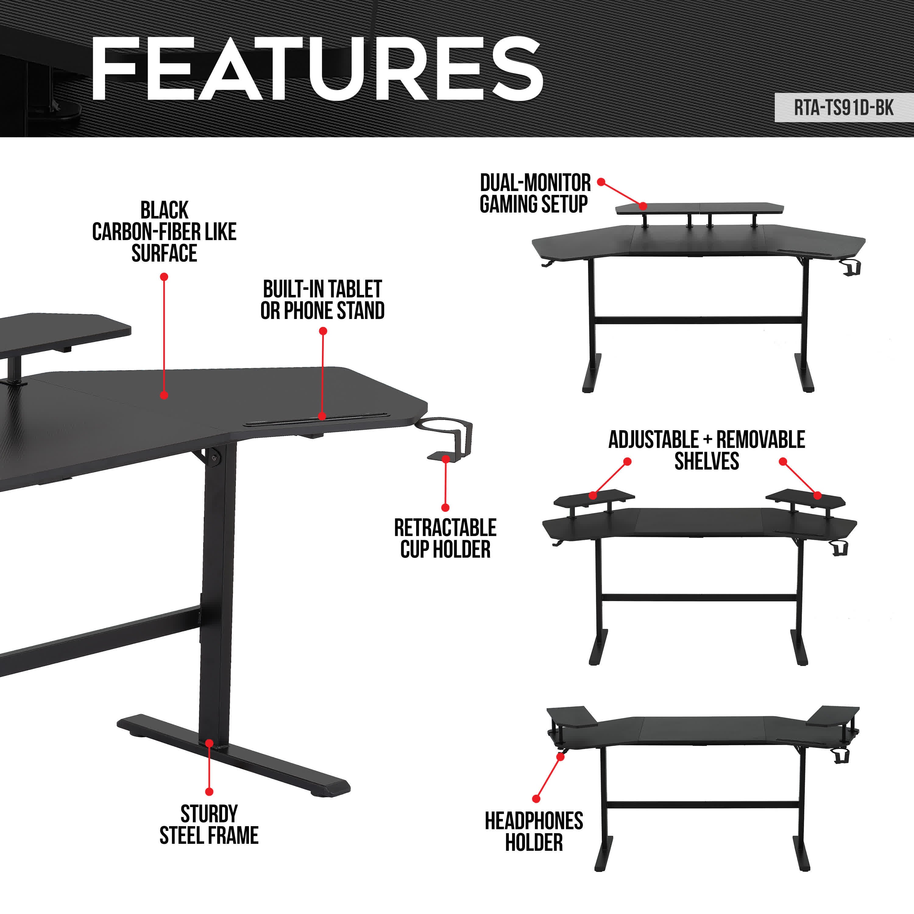 Modern Gaming Desk with Shelves & Accessory Holder - image 2
