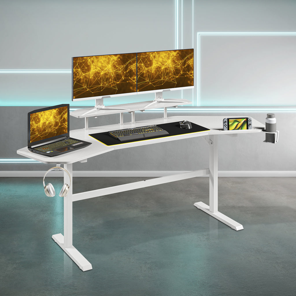 Modern Gaming Desk with Shelves & Accessory Holder - White - 70.50"L x 29.00"W x 35.00"H - image 13