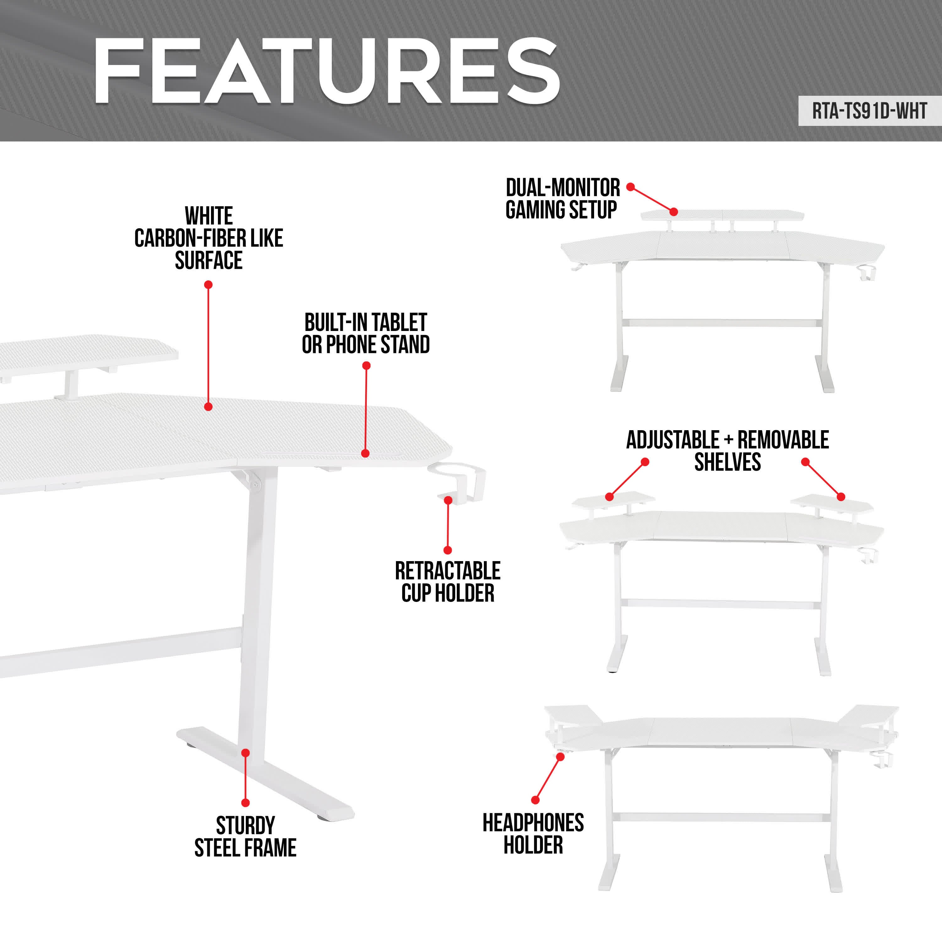 Modern Gaming Desk with Shelves & Accessory Holder - image 15