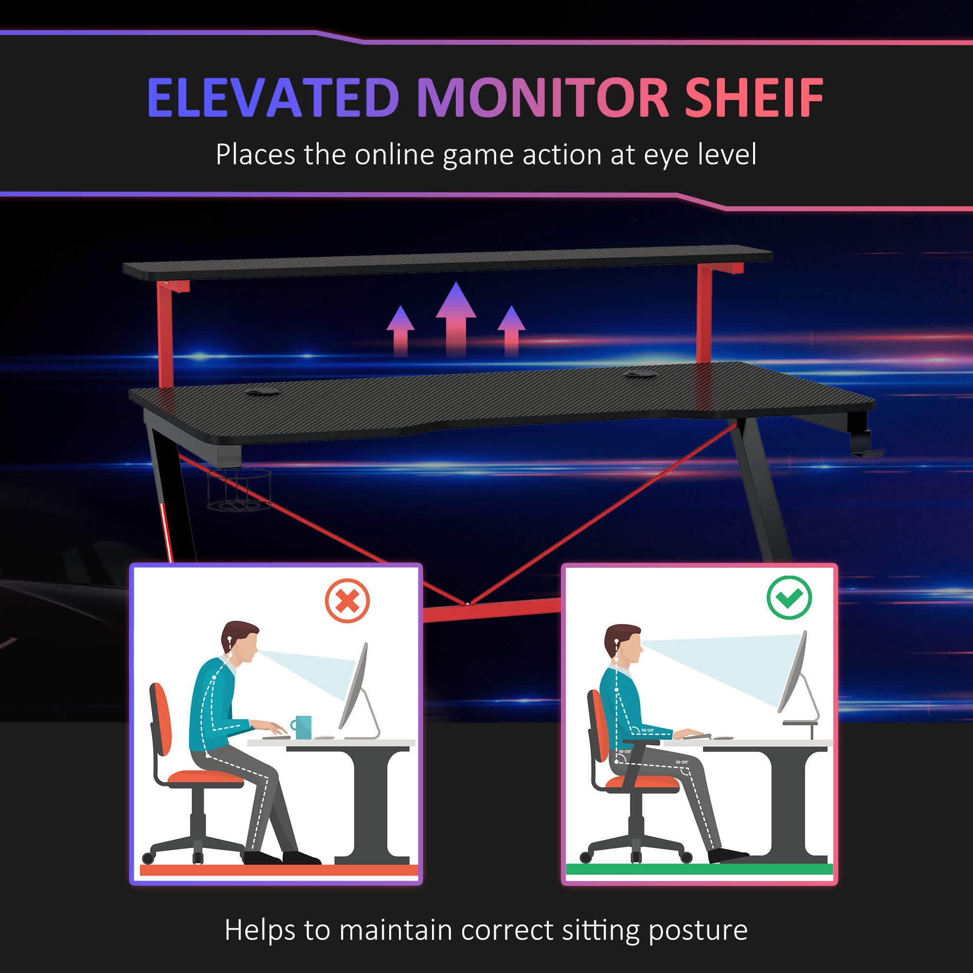 Elevated Monitor Shelf Gaming Desk