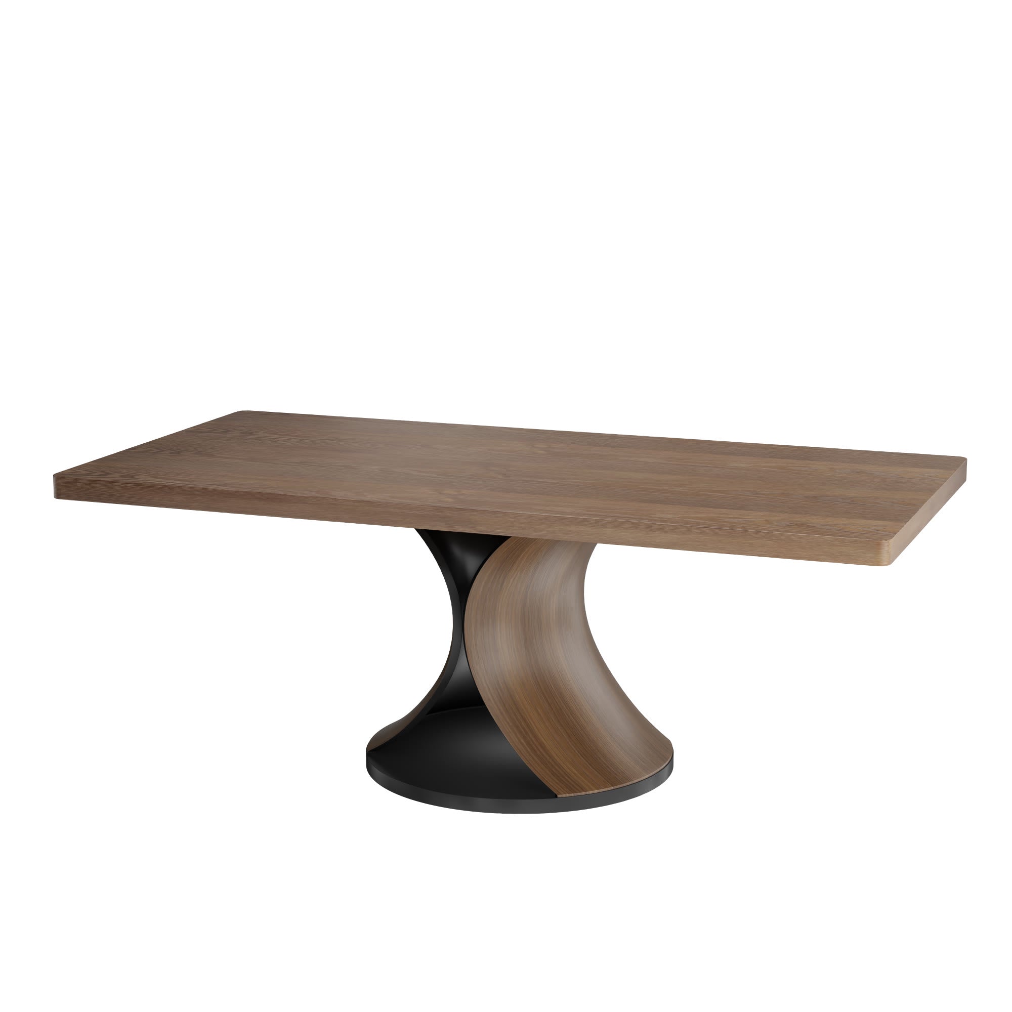 Rectangular Solid Wood Dining Table With Double Arch-shaped Pedestal
