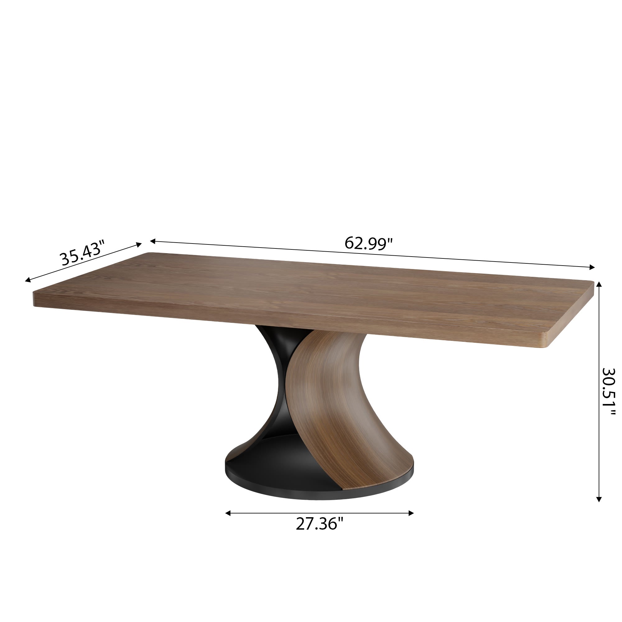 Rectangular Solid Wood Dining Table With Double Arch-shaped Pedestal