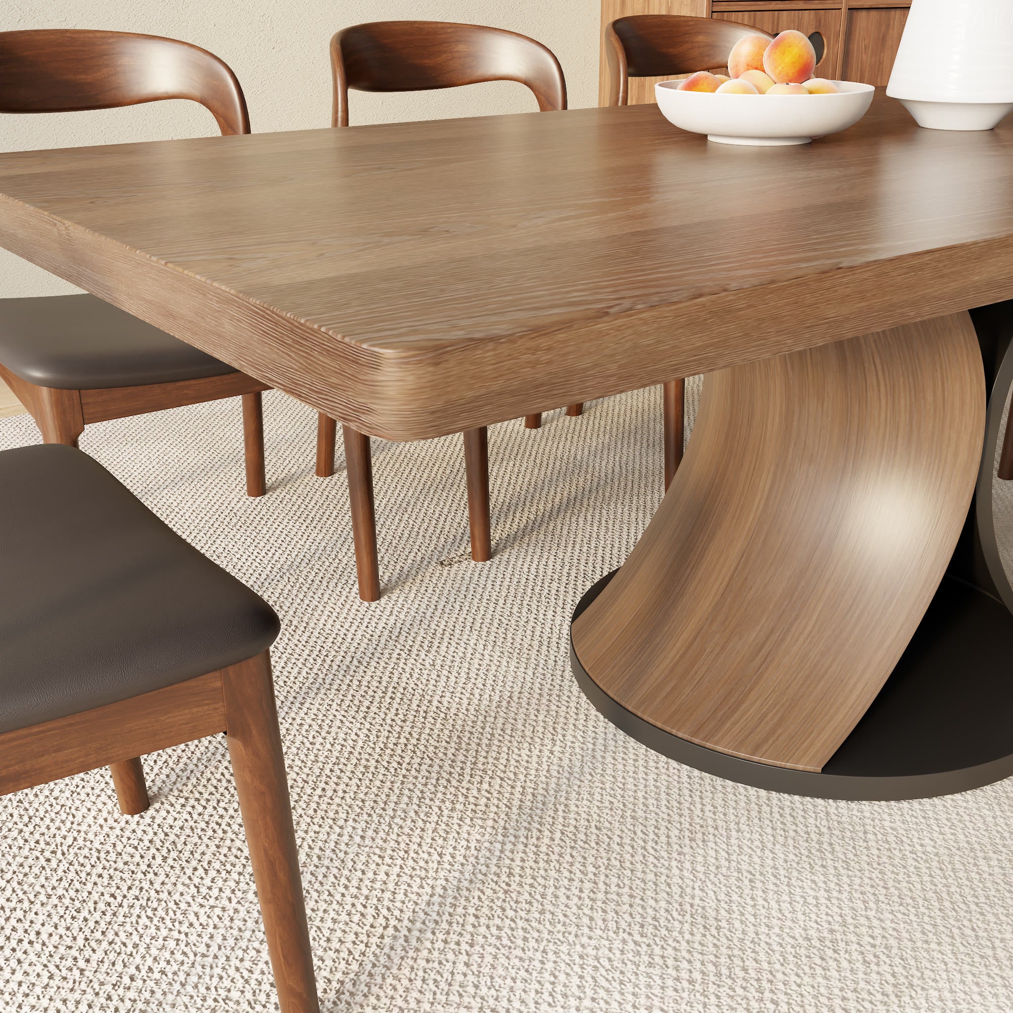 Rectangular Solid Wood Dining Table With Double Arch-shaped Pedestal