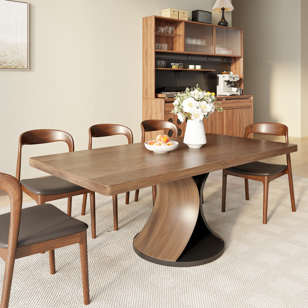 Rectangular Solid Wood Dining Table With Double Arch-shaped Pedestal