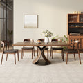 Rectangular Solid Wood Dining Table With Double Arch-shaped Pedestal