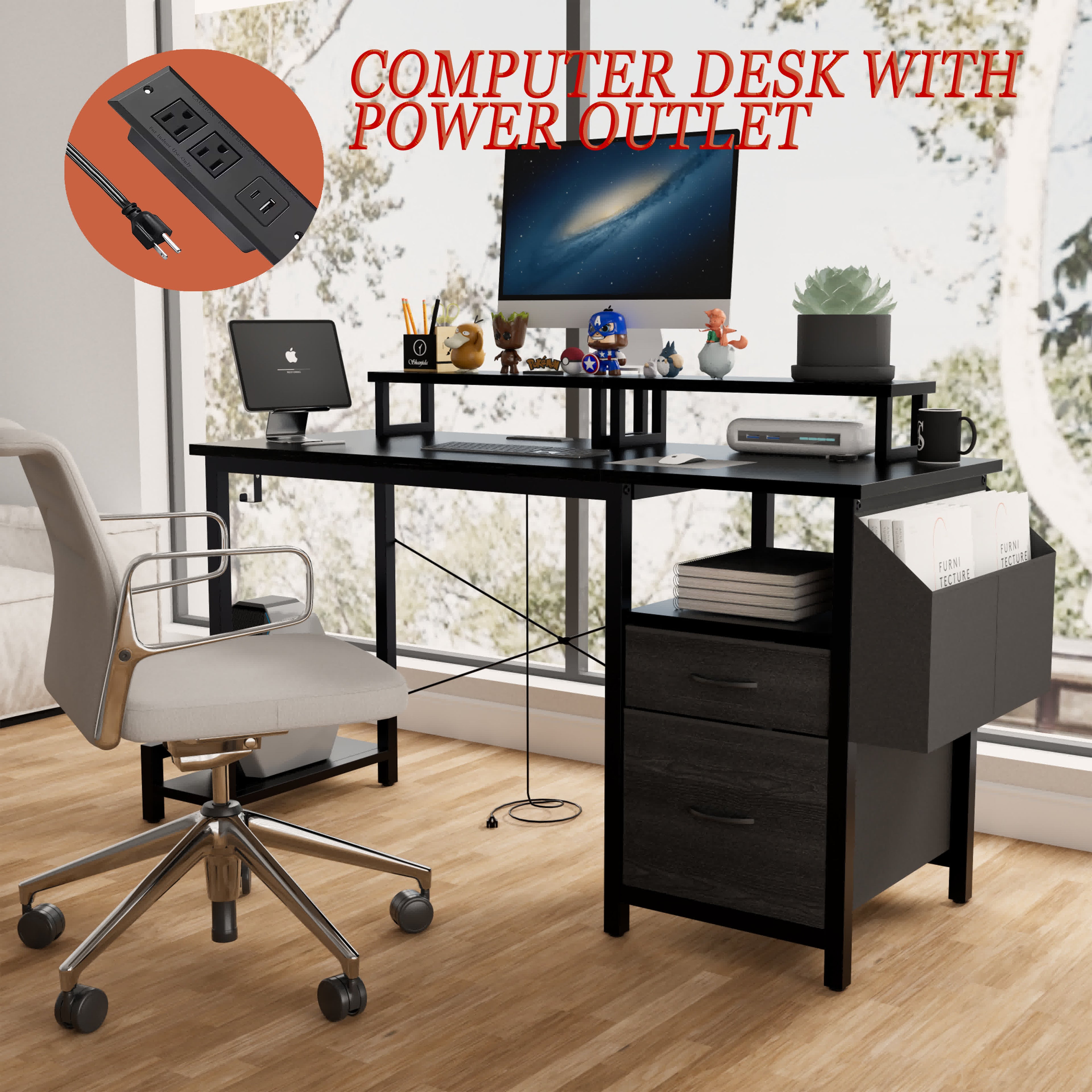 Computer Desk with Large Side Pocket