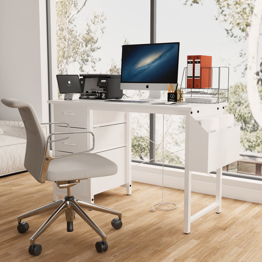 Modern Office Desk with Power Outlet - White - 47.30"L x 19.70"W x 29.53"H - image 0