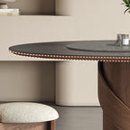 V-shaped Curve Solid Wood Base Dining Table With Lazy Susan - image 5