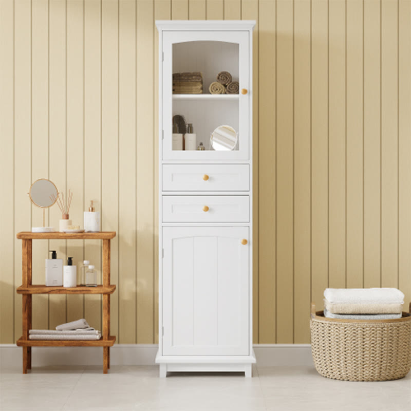 63" Tall Bathroom Storage Cabinet With Glass Doors
