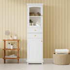 63" Tall Bathroom Storage Cabinet With Glass Doors - White - image 0