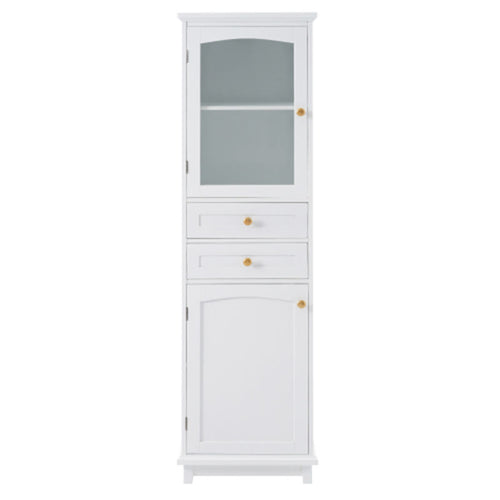 63" Tall Bathroom Storage Cabinet With Glass Doors