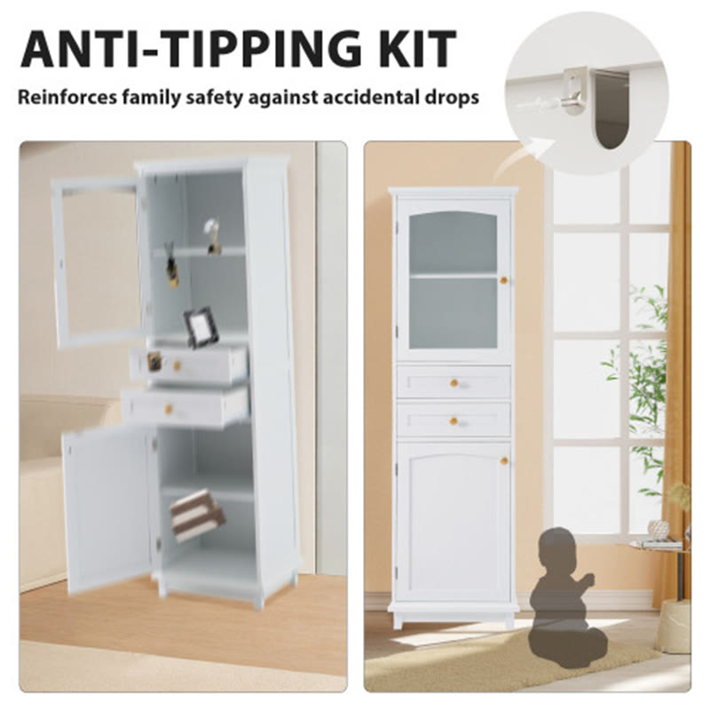63" Tall Bathroom Storage Cabinet With Glass Doors - image 4