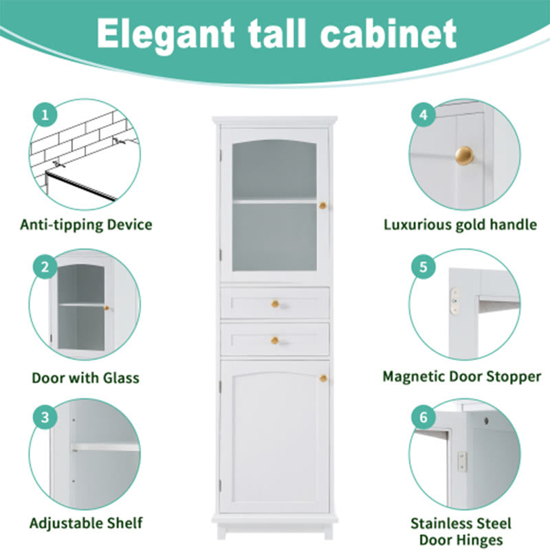 63" Tall Bathroom Storage Cabinet With Glass Doors - image 6