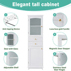 63" Tall Bathroom Storage Cabinet With Glass Doors - image 6