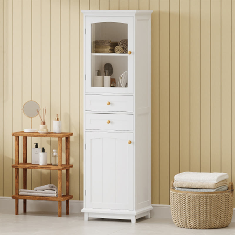 63" Tall Bathroom Storage Cabinet With Glass Doors