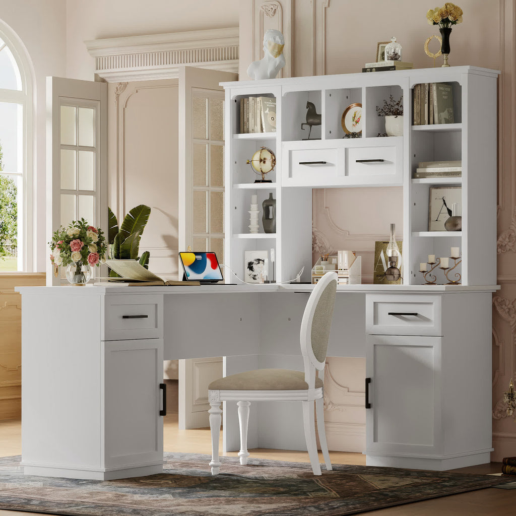 L-Shaped Storage Computer Desk - White - 65.00"L x 51.60"W x 66.10"H - image 0