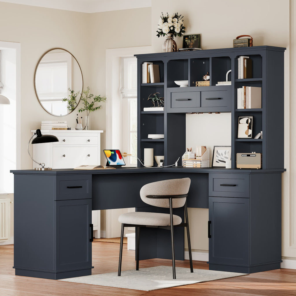 L-Shaped Storage Computer Desk - Antique Blue - 65.00"L x 51.60"W x 66.10"H - image 14