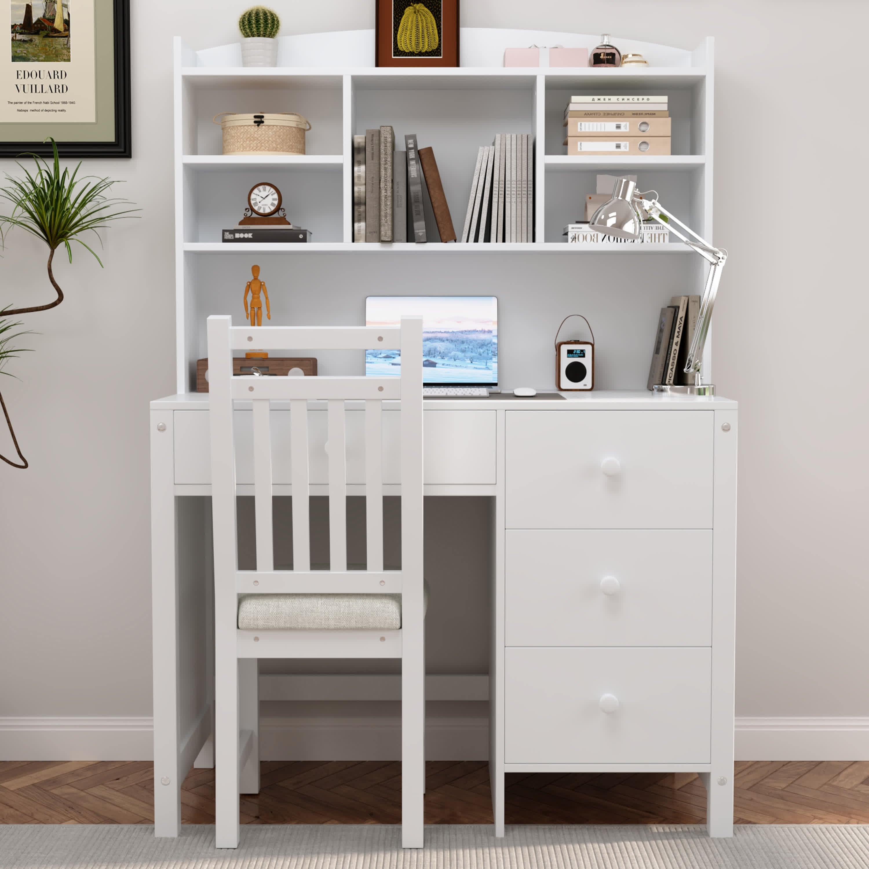 Vintage Home Executive Desk and Upholstered Chair Set - White - 40.00"L x 19.29"W x 57.56"H - image 20
