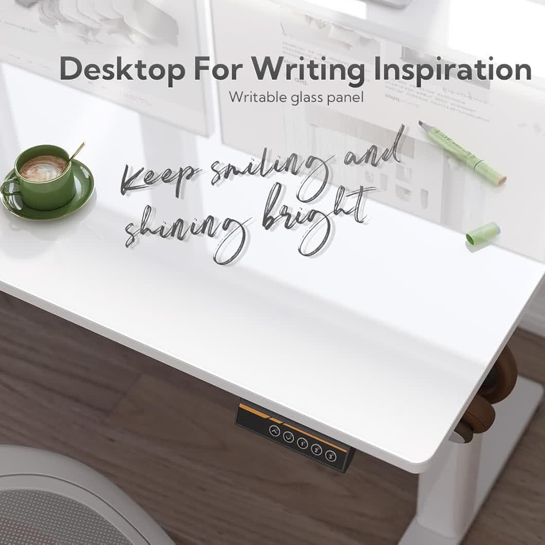 Electric White Glass Standing Desk - image 3