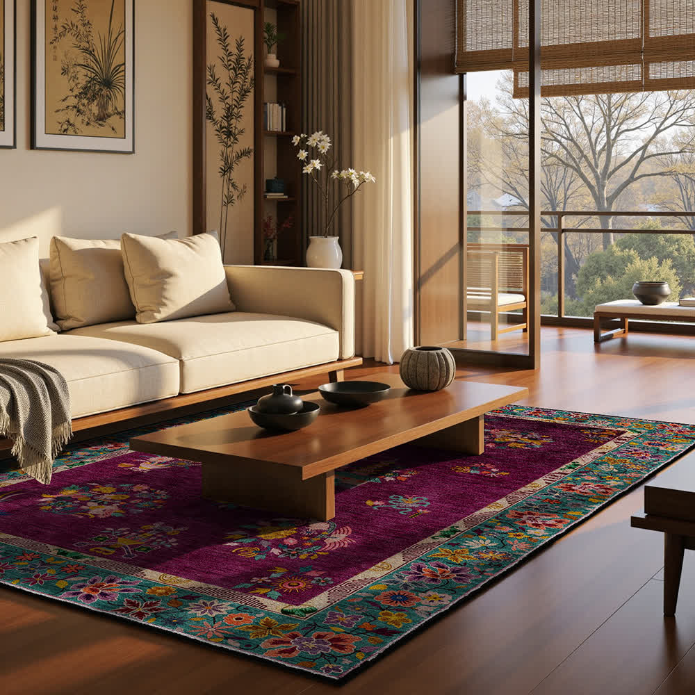 Retro Floral Anti-slip Indoor Outdoor Rug - image 3