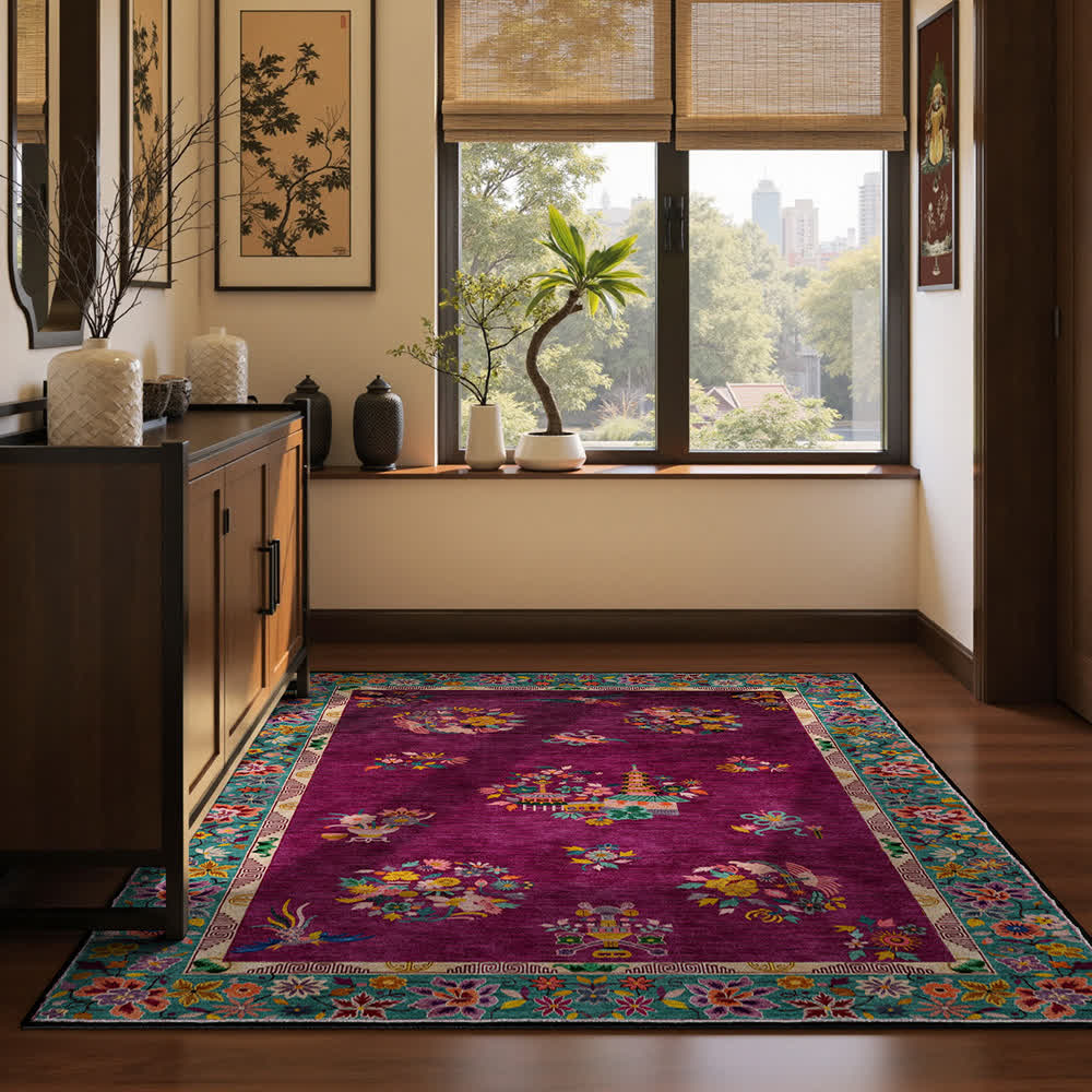 Retro Floral Anti-slip Indoor Outdoor Rug - image 1