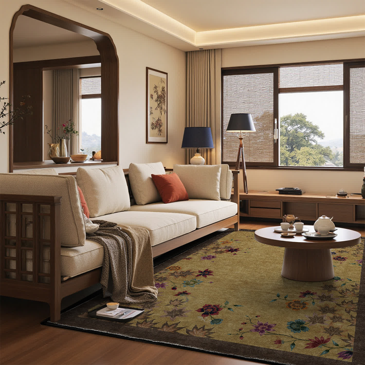 Floral Maple Leaf Anti-slip Indoor Outdoor Rug