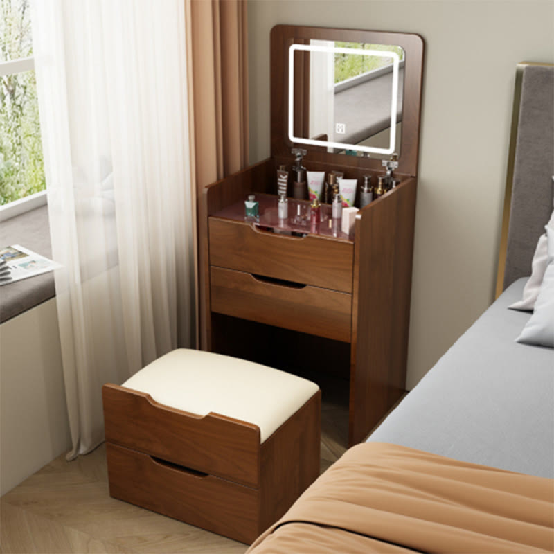 Walnut Vanity Desk With Plip Top Mirror - 18.9"L x 15.7"W x 47.2"H - image 0