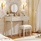Luxury Vanity Desk With Round Mirror - 39.40"L x 17.70"W x 29.90"H - image 0